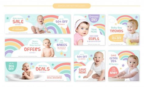 Baby store sale banners set - colorful r... | Premium Vector #Freepik #vector #banner #sale #baby #kids Kids Branding Design, Shop Banner Design, Baby Fair, Kids Banner, Baby Ads, Website Banner Design, School Flyer, Desain Ui, Banner Design Inspiration