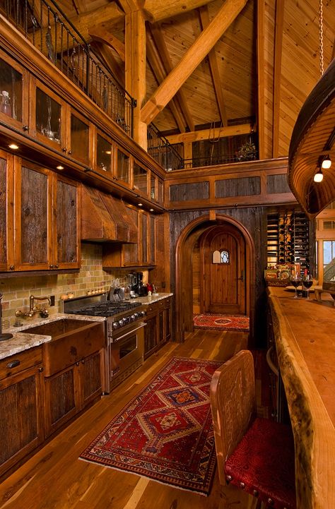 Rustic kitchen Log Home Kitchen, Log Home Interior, Log Cabin Living, Log Home Interiors, Log Home Decorating, Cabin Kitchens, Cabin Interiors, Cabin Living, Log Cabin Homes