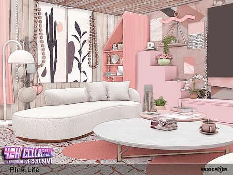 The Sims Resource - Pink Life Sims 4 Girly Bedroom, Sims 4 Vanilla, Sims4 Cc Furniture Living Rooms, Sims Room, Living Room Sims 4, Parisian Living Room, Furniture Cc, Cute Living Room, Cc Furniture