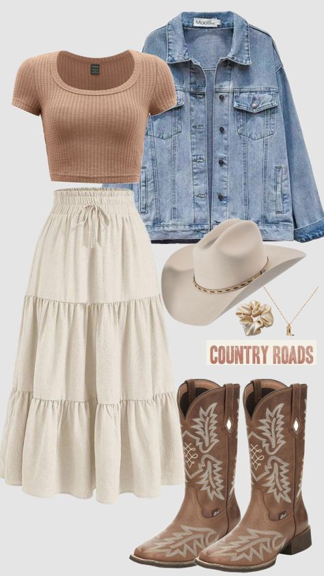 #countrygirl #coastalcowgirl #outfit #country #modestoutfit #cowboyboots #skirt #neutral #outfitideas #casual #beach #modest #fashion #brownaesthetic #churchoutfit #summer Cowgirl Outfits Modest, Country Modest Outfits, School Outfits Western, Comfy Country Outfits, Country Church Outfit, Country Winter Outfits, Mormon Outfits, Outfit Country, Church Fits