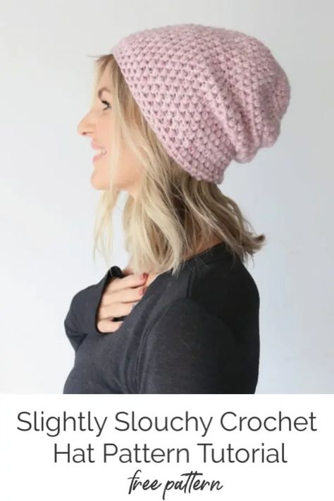 Learn how to crochet this slightly slouchy crochet hat pattern with Melanie Ham. She will walk you through all the steps with this free pattern and video tutorial. Updated for 2019! Knitted Slouchy Beanie, Slouchy Hats Crochet Pattern Free, Melanie Ham Crochet, Crochet Slouch Hats Free Pattern Easy, Easy Crochet Slouch Hat Pattern Free, Free Crochet Slouchy Hat Patterns For Women, Easy Crochet Slouchy Beanie, Free Crochet Slouch Hat Patterns, Slouchy Crochet Hat Pattern Free