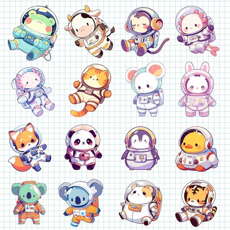 Astronaut Animals, Animal Astronaut, Helmet Illustration, Astronaut Clipart, Chi Bi, Astronaut Cartoon, Astronaut Helmet, Cute Astronaut, Space Animals