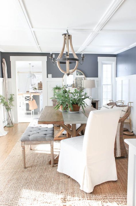 Farm House Dining Room, Dining Room Blue, Dining Room Remodel, Dining Room Style, The Dining Room, Dining Room Inspiration, Board And Batten, Farmhouse Dining Room, Rugs Usa