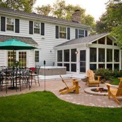 Create extra outdoor living with a screen porch leading to a patio with fire pit, Hardscape Patio, Screened Porch Designs, Pergola Curtains, Building A Porch, Fire Pit Area, Backyard Porch, House With Porch, Backyard Deck, Pergola Kits