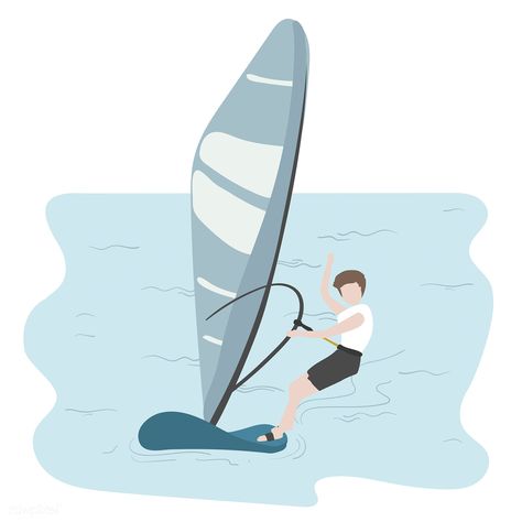 Windsurf Illustration, Ocean Vector, Boat Cartoon, Boat Illustration, Gopro Surfing, School Materials, Paddle Sports, Sailing Boat, Catching Fish