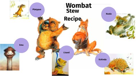 Wombat Stew Recipe BIG BLOPS OF MUD Platypus EMU FEATHERS Emu 100 FLIES Lizard CREEPY CRAWLIES Echinda LOTS OF GUMNUTS Koala Wombat Stew, Procedural Text, Stew Recipe, Creepy Crawlies, Platypus, Australian Animals, Stew Recipes, Emu, Tasmania