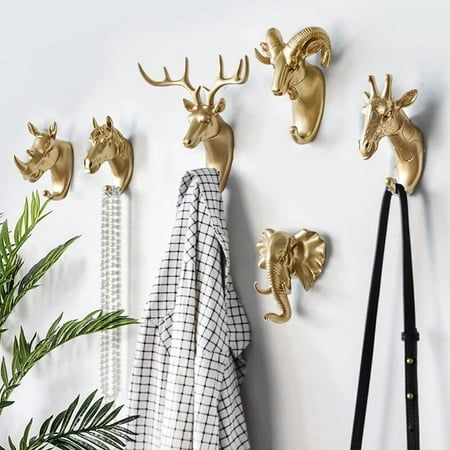 Modern Wall Hooks, Wreath Storage, Wreath Hangers, Animal Hooks, Animal Head Wall, Jewelry Hooks, Robe And Towel Hooks, Gold Animals, Decorative Wall Hooks