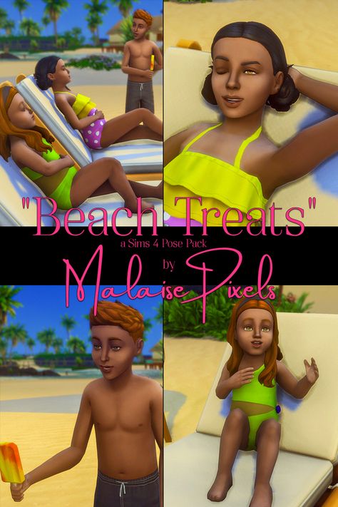 Beach Treats: Sims 4 Pose Pack | MalaisePixels on Patreon Sims 4 Beach Poses, Poses Sims 4, Beach Treats, Beach Poses, Sims 4, Running