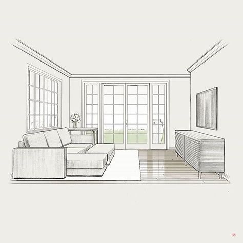 Living Room Sketch, Room Perspective Drawing, Room Sketch, Croquis Architecture, Perspective Room, Interior Design Sketchbook, Drawing Interior, Interior Architecture Drawing, Interior Design Drawings