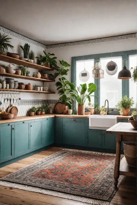 Bohemian kitchen with patterned tiles and eclectic decor Replacing Cabinets, Affordable Kitchen, Budget Remodel, Patterned Tiles, Renovation Tips, Renovation Budget, Kitchen Makeovers, Bohemian Kitchen, Pantry Organizers