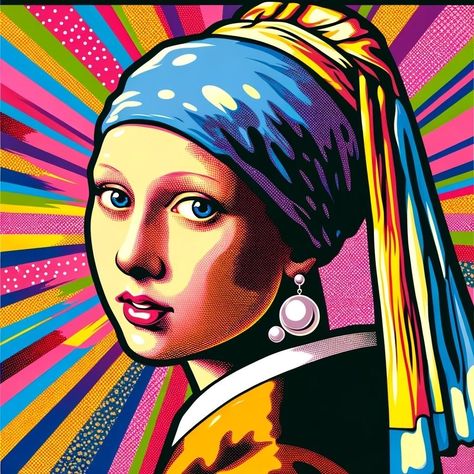 Famous Pop Art, Girl With The Pearl Earring, Girl With Pearl Earring, Masterpieces Painting, Girl With A Pearl Earring, Arte Folk, Art Painting Tools, Pop Art Girl, Pop Art Portraits