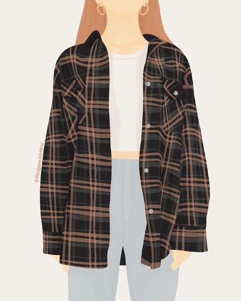 Instagram: parisjanedesigns (illustration of girl wearing flannel) Flannel Around Waist, Sketch Outfits, Shirt Drawing, Flannel Shirt, Sketch