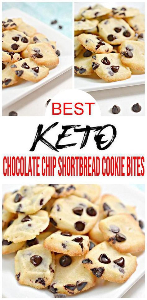 BEST Cookie Keto Recipe! 5 ingredient chocolate chip shortbread cookies great small sweet treat,snacks,breakfast or low carb keto desserts! Satisfy a sweet craving w/ low carb shortbread chocolate cookie. Ketogenic diet shortbread cookies. Make ahead for great freezer meal. Make for summer desserts, healthy desserts, camping food or BBQ desserts. Cookie recipe. Homemade not store bought cookies -skip the fat bombs & candy. Check out best #keto #chocolate chip shortbread cookies.  #lowcarbrecipe Shortbread Cookie Bites, Chocolate Chip Shortbread, Galletas Keto, Low Carb Cookies Recipes, Chocolate Chip Shortbread Cookies, Chocolate Chip Pudding Cookies, Cookie Bites, Keto Cookie Recipes, Pantry Food