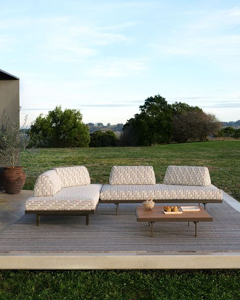 Explore the Plateau Outdoor Sofa in our newest outdoor fabric collections.⁣ ⁣ A grand modular design, you can rearrange the platforms, cushions and shelving to create your custom layout. Made to order in your choice of premium outdoor fabrics.⁣ ⁣ Featuring⁣ Plateau Outdoor Sofa Package in Freshwater Gumtree, Red Ochre, and Cascade Vista - Fabric coming soon⁣ Plateau Outdoor Coffee Table in Teak and Earth⁣ Cottesloe Rug⁣ Lode Ottoman in Malibu Raffia and Malibu Sand⁣ Sadie Outdoor Cushion in T... Outdoor Fabrics, Red Ochre, Outdoor Coffee Table, Fabric Collections, Outdoor Coffee Tables, Modular Design, Outdoor Cushions, Outdoor Fabric, Fabric Collection