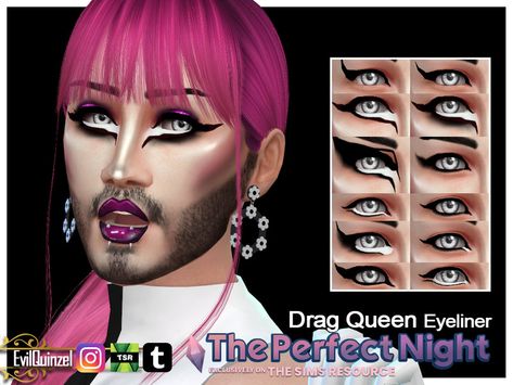 Sims 4 Cc Goth, The Sims 4 Cabelos, Drag Make-up, Makeup Cc, Drag Queen Makeup, Punk Makeup, Sims 4 Cc Makeup, Queen Makeup, Best Eyeliner