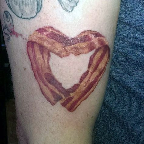 Guys Calves Heart Shaped Bacon Tattoo Design Ideas Heart Shaped Bacon, Bacon Tattoo, Snowboard Design, Best Bacon, Heart Tattoos, Tattoo Designs For Men, Tattoo Design Ideas, Tattoos Art, Rib Tattoo