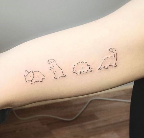 inkspo | tattoo inspiration | dinosaurs | small | dainty | simple | forearm Dinosaur Tattoo Ideas, Design Tatuaje, Henne Tattoo, Dinosaur Tattoo, Punk Tattoo, Grunge Tattoo, Dinosaur Tattoos, Парные Тату, Line Art Tattoos