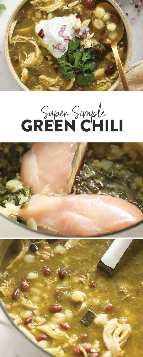 Mexican Pork Chili, Easy Green Chili, Chicken Breast Soup, Green Chicken Chili, Green Chili Recipe, Chili Verde Recipe, Hatch Chili Recipes, Easy Chicken Chili, Salsa Chili