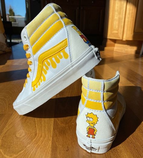 Custom High Tops, Painted Vans High Tops, Custom Vans High Tops, Custom High Top Vans, Vans Shoes High Tops, Vans Ideas, Cool Vans Shoes, Vans Hightop, Vans Boots