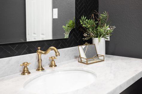 Bathroom Remodel Cost and Ideas - Showit Blog Black Herringbone Tile, Bathroom Remodel Cost, Bathroom Transformation, Latest Bathroom, Black Toilet, Brown Bathroom, White Subway Tile, Spend Money, Shower Shelves