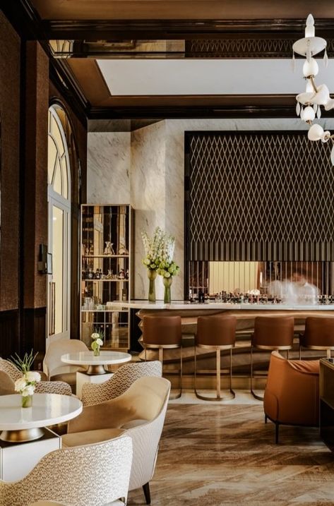 This Legendary Hotel in Cannes Has Just Reopened - The Hotel Trotter Hotel Bar Lounge, Seljuk Architecture, Hotel Presentation, Comercial Interior Design, Carlton Cannes, Restaurant Layout, Luxury Hotels Lobby, Restaurant Design Inspiration, Hotel Lounge