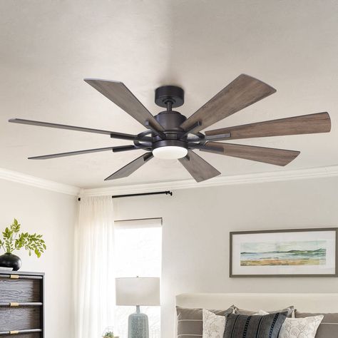 60-in Farmhouse Wooden 8-Blades LED Large Ceiling Fan with Light and Remote - 60 Inches - Bed Bath & Beyond - 34257808 Vaulted Ceiling Living Room Fan, Living Room Fan Ideas, Big Ceiling Fan, Cabin Great Room, Oil Rubbed Bronze Ceiling Fan, Living Room Fans, Windmill Ceiling Fan, Remodel House, Rustic Ceiling Fan