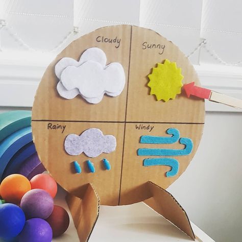 everyday playhacks on Instagram: “How awesome is this DIY weather board??! So much fun!  Heidi @the_harmony_tree_house  #Repost @adelines_hearts_and_crafts • • • • • Weather…” Weather Kindergarten Activities, Weather Crafts Preschool, Weather Wheel, Diy Toddler Toys, Preschool Activities At Home, Preschool Weather, Kindergarten Decorations, Weather Crafts, Weather Chart