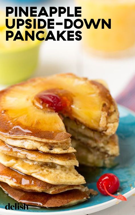 Pineapple Upside-Down Pancakes take breakfast to the next level. Get the recipe at Delish.com. #recipe #easy #easyrecipes #delish #pancakes #pineapple #cherries #brunch #breakfast #cherry Pineapple Upside Down Pancake Recipe, Pancake Recipe Easy, Pineapple Upside, Pineapple Upside Down, Breakfast Brunch Recipes, Breakfast Dishes, Pancake Recipe, Clean Eating Snacks, Nutrition Recipes