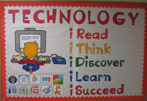 Technology  bulletin board Ict Board Ideas, Tech Bulletin Board Ideas, Computer Bulletin Board Ideas, Computer Class Bulletin Boards, Computer Classroom Decor Ideas, Technology Bulletin Boards Elementary, Computer Science Bulletin Board Ideas, Technology Bulletin Board Ideas, Computer Classroom Decor