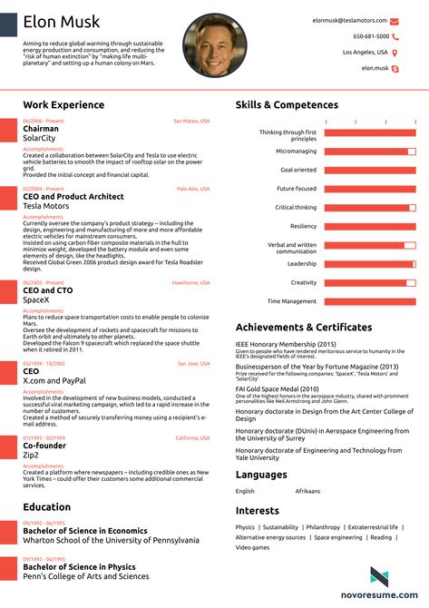 This résumé for Elon Musk proves you never, ever need to use more than one page Visual Resume, Best Cv, Cv Inspiration, Infographic Resume, One Page Resume, Work Skills, Tesla Motors, Manager Resume, Download Resume