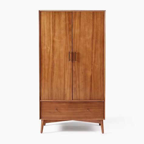 Mid-Century Armoire - Acorn | West Elm Armoire For Hanging Clothes, Mid Century Armoire, Armoire Bedroom, Modern Bookcases, Interior Solutions, Mid Century Console, 60s Furniture, Oversized Furniture, Hanging Closet Organizer