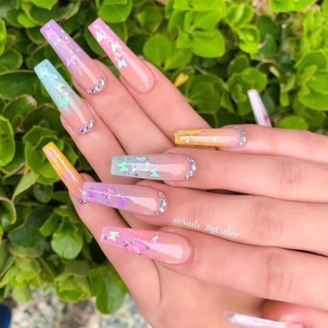 Rainbow Nails With Rhinestones, Neon Gel Nail Designs, Spring Sets, Encapsulated Nails, Sugar Pop, Butterfly Nails, Spring Acrylic Nails, Stylish Nails Designs, Cute Acrylic Nail Designs