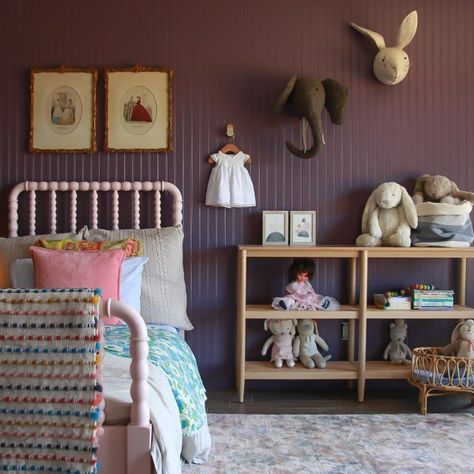 Expressive Plum SW 6271 - Purple Paint Color - Sherwin-Williams Plum And Pink Bedroom, Excessive Plum Sherwin Williams, Kids Room Purple Accent Wall, Sherwin Williams Purple Bedroom, Deep Purple Nursery, Expressive Plum Bedroom, Sw Expressive Plum, Moody Purple Nursery, Purple Wall Color Bedroom