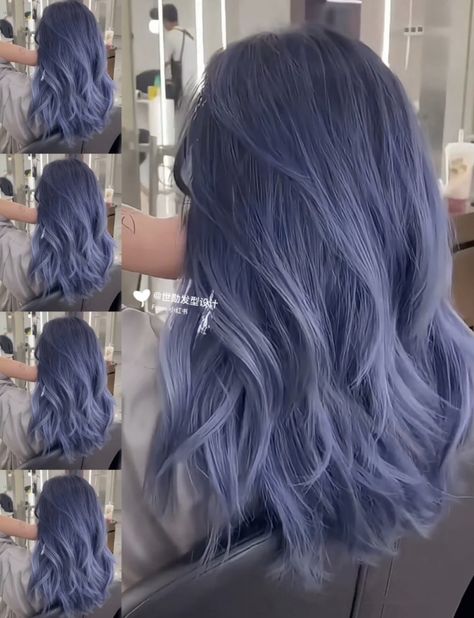 Fog Blue Hair, Blue Hair Gradient, Ash Blue Hair Color, Blue Lavender Hair, Smokey Purple Hair, Periwinkle Blue Hair, Steel Blue Hair, Ashy Blue Hair, Grey Blue Hair