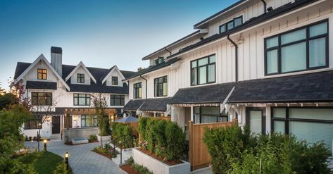 New Trends in the Vacation Rental Industry Vancouver Townhouse, New Townhouse, Condominium Architecture, Social Housing Architecture, Exterior House Design, Townhouse Exterior, Townhouse Designs, Modern Craftsman, Minimal House Design