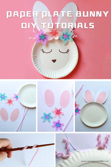 DIY Paper Plate Bunny Tutorials Birthday Plates Diy, Paper Plate Bunny, Paper Wreath Tutorial, Bunny Craft, Bunny Plates, Fun Easter Crafts, Diy Bowl, Plates Diy, Birthday Plate