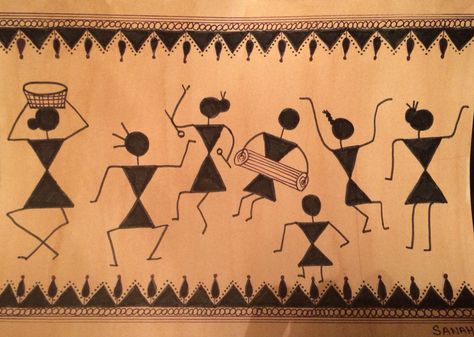 Warli painting#wallhanging Warli Painting On Wall, Verli Art, Painting On Wall, Worli Painting, Warli Painting, Kiss Gif, Warli Art, Painting Board, Front Page Design