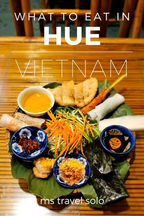 Searching for the best food in Hue? Follow my food guide and try all the famous Hue food in some of the best restaurants in Hue Vietnam. And don’t forget to pin it on your Pinterest board. #bestfoodinhue #bestrestaurantsinhue #huefood #mstravelsolo Vietnam Restaurant, Vietnam Destinations, Pork Wraps, Vietnam Trip, Fig Salad, Fried Spring Rolls, Hue Vietnam, Fresh Spring Rolls, Vietnam Voyage