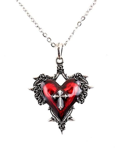 Vampire Goth, Gothic Cross, Cross Heart, Gothic Crosses, Steampunk Necklace, Goth Jewelry, Magical Jewelry, Punk Goth, Red Cross