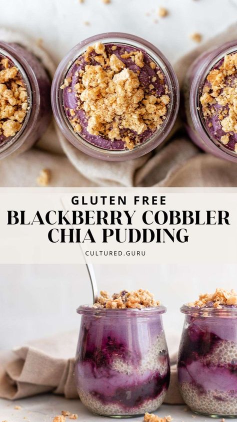 Blackberry cobbler is one of the best summertime desserts, especially in our home state of Louisiana. This summer I decided to give this classic dessert a twist and make it into chia pudding! Try this gluten free blackberry cobbler chia pudding for a refreshing snack, quick breakfast, or delicious dessert. Healthy Blackberry Cobbler, Gluten Free Blackberry Cobbler, Vegan Brunch Party, Vegan Breakfast Recipes Healthy, Summertime Desserts, Snack Quick, Vegan Breakfast Recipes Easy, Vanilla Chia Pudding, Breakfast Recipes Easy Quick