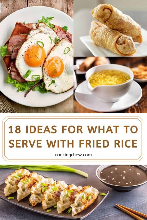 We have 18 ideas for what to serve with fried rice. Skip the takeout and make your own eggrolls, mango salsa, Asian slaw, and more! What Goes With Fried Rice, Fried Rice Sides, What To Serve With Egg Rolls, What To Serve With Fried Rice, What To Make With Rice, Fried Rice Side Dish, Chinese Side Dishes, Asian Seasoning, Asian Rice