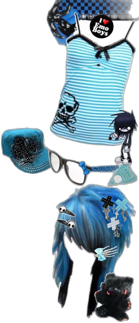 alternative blue scene emo outfit clothing collage Blue Scene Outfits, Scene Outfits Emo, Cybergoth Outfits, Future Collage, Epic Outfits, Baby Aesthetic, Frutiger Aero, Scene Queens, Scene Outfits