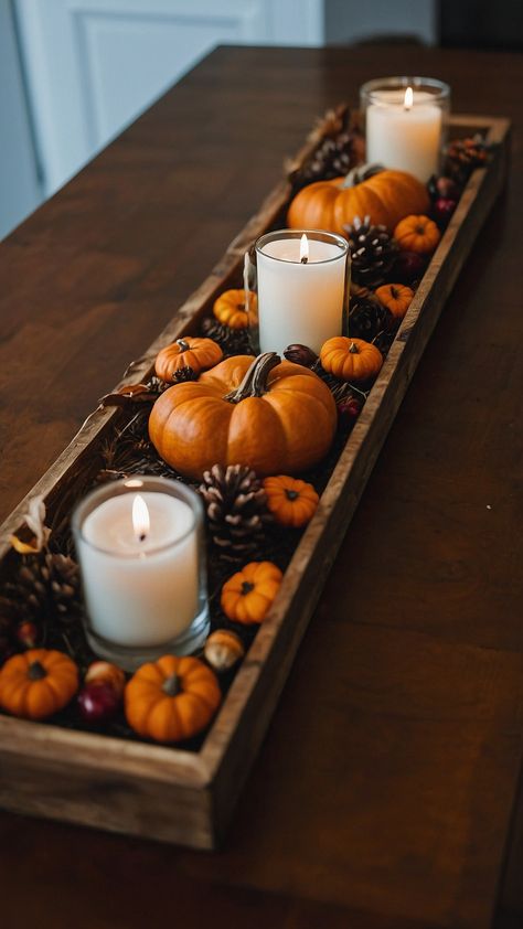 Transform your home into a cozy autumn oasis with these stunning fall Thanksgiving decor DIY ideas From elegant table candle centerpieces to charming Hobby Lobby finds discover inspiration for your front porch living room outdoor farmhouse kitchen porch and modern spaces Let creativity guide your seasonal decor this year Table Candle Centerpieces, Thanksgiving Decor Ideas, Candle Table Centerpieces, Farmhouse Table Centerpieces, Outdoor Farmhouse, Table Candle, Fall Living Room Decor, Thanksgiving Decorations Diy, Fall Living Room