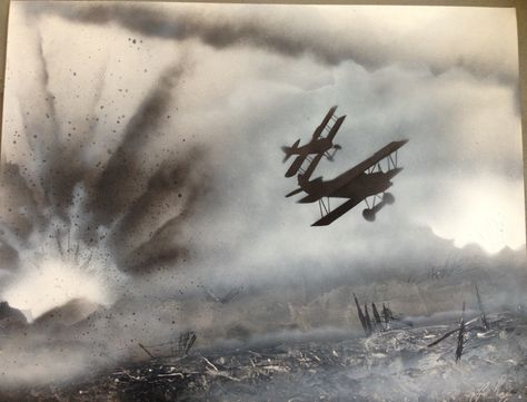 Spray paint art. On poster board. No mans land 1918. Spad XIII chasing down a Fokker D.VII. Spray Paint Art, Land Art, Poster Board, Spray Paint, Art Painting, Art