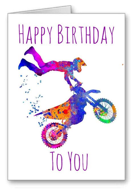 Handmade 5x7 Card on white card Supplied with envelope. We do not print inside the card or send directly to the recipients,the inside of the card is blank Happy Birthday Motorcycle, Congratulations Quotes, Motorcycle Birthday, Happy Birthday To Me Quotes, Beautiful Birthday Wishes, Watercolour Effect, Happy 16th Birthday, Marriage Anniversary, Watercolor Effects