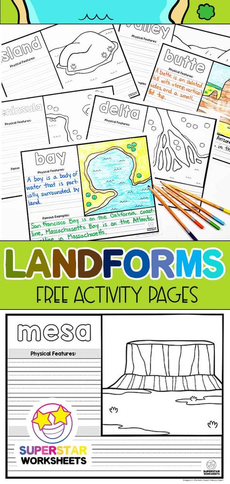 Types Of Landforms, Landforms Worksheet, Science Unit Studies, 3rd Grade Social Studies, Unit Studies Homeschool, Geography Worksheets, Free Homeschool Printables, Teaching Geography, Homeschool Geography