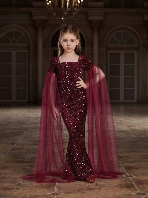 Long Frocks Indian, Long Frocks For Girls, Amber Wedding, Burgundy Party, Kids Sweater Pattern, Sequin Mermaid Dress, Wedding Dresses For Kids, Tail Dress