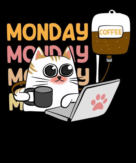 Instagram Design Layout, Monday Coffee, Vintage Black Cat, Pusheen Cute, Coffee Cat, Sharpie Art, Cat Books, Coffee Shirts, Cat Coffee