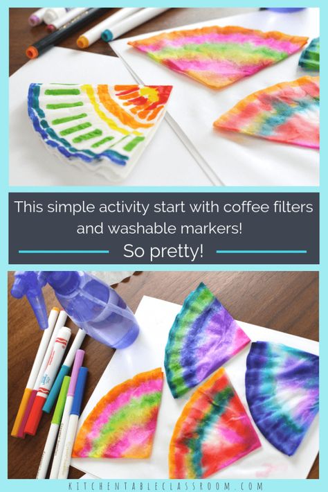 These colorful watercolor coffee filter flowers are easy enough for even the youngest artists. See how to make flowers plus more easy coffee filter crafts! Watercolor Coffee Filter, Coffee Filter Art, Coffee Filter Crafts, Coffee Filter Flowers, Make Flowers, Crafts Easter, Easy Coffee, Washable Markers, Crafts Easy