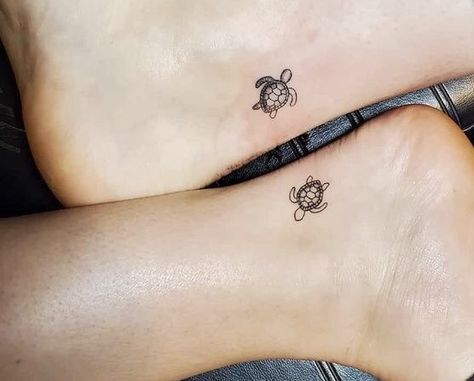 Matching Turtle Tattoos Best Friends, Bff Turtle Tattoos, Matching Turtle Tattoos Couples, Turtle Small Tattoo, Sister Turtle Tattoos, Sister Tattoos Turtles, Turtle Tiny Tattoo, Tiny Turtle Tattoo Simple, Turtle Ankle Tattoo